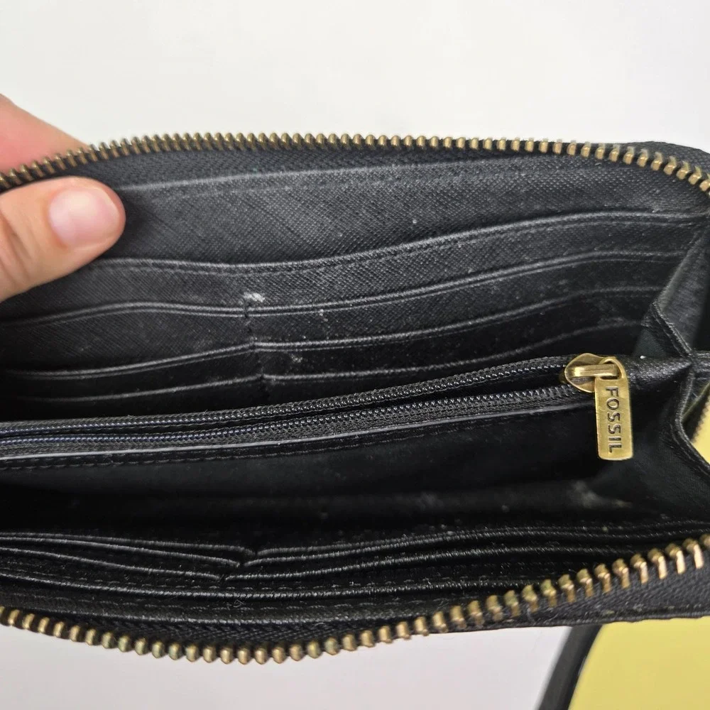 fossil black wallet zip around